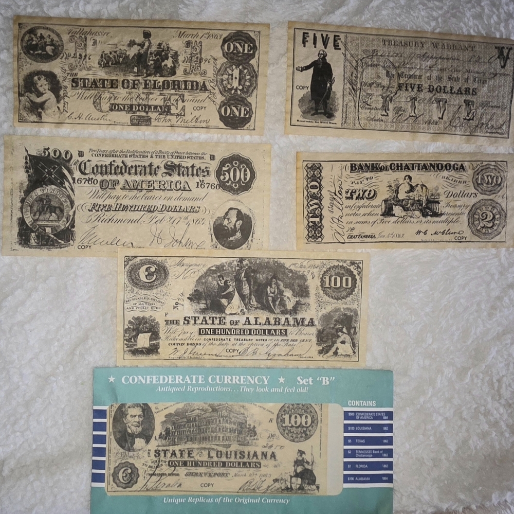 Antiqued Reproductions of Civil War Confederate Currencies